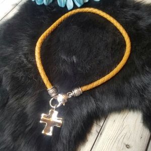 Vintage Cross on Vegan Leather Necklace